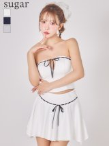 【予約商品/6月中旬-6月下旬発送予定】XSサイズあり【ANGEL R/エンジェルアール】バストリボン/ サテン/ アシンメトリー/ セパレート/ フレアミニドレス/ キャバドレス[OF2]
