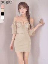 XSサイズあり【ANGEL R/エンジェルアール】ベアトップ/ バストカット/ メッシュ/ ビジュー/ リボン/ シフォン/ フレアスリーブ/ セットアップ/ タイト/ ミニドレス/ キャバドレス[OF2]