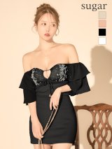 【予約商品/7月上旬-7月中旬発送予定】XSサイズあり【ANGEL R/エンジェルアール】ベアトップ/ バストカット/ メッシュ/ ビジュー/ リボン/ シフォン/ フレアスリーブ/ セットアップ/ タイト/ ミニドレス/ キャバドレス[OF2]