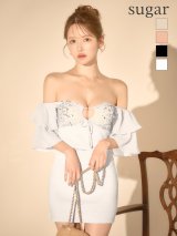 【予約商品/7月上旬-7月中旬発送予定】XSサイズあり【ANGEL R/エンジェルアール】ベアトップ/ バストカット/ メッシュ/ ビジュー/ リボン/ シフォン/ フレアスリーブ/ セットアップ/ タイト/ ミニドレス/ キャバドレス[OF2]