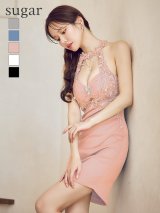 【予約商品/8月中旬-8月下旬発送予定】【ANGEL R/エンジェルアール】ホルターネック/ フラワーレース/ ビジュー/ パールチェーン/ メッシュ/ バストカット/ タイト/ ミニドレス/ キャバドレス[OF2]
