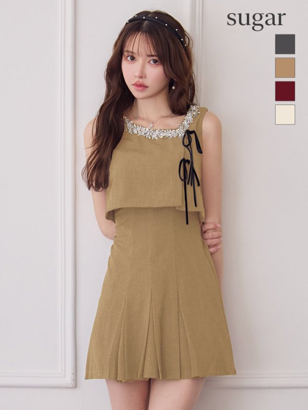 画像9: 【ANGEL R/エンジェルアール】ノースリーブ/ リボン/ ビジュー/ 2way/ フレア/ ミニドレス/ キャバドレス[OF2]