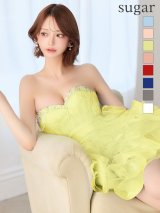 【ANGEL R/エンジェルアール】ベアトップ/ ハートカット/ ビジュー/ パールチェーン/ フリル/ ウエストマーク/ フワミニドレス/ キャバドレス[OF2]