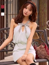 【予約商品/11月中旬-11月下旬発送予定】XSサイズあり【ANGEL R/エンジェルアール】ネックビジュー/ サテン/ バストカット/ サテン/ フレア/ キャバドレス[OF2]