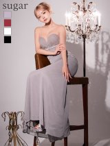 【ANGEL R/エンジェルアール】ベアトップ / ウエストビジュー / メッシ / タック/タイト / ロングドレス / キャバドレス[OF2]