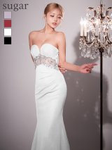 【ANGEL R/エンジェルアール】ベアトップ / ウエストビジュー / メッシ / タック/タイト / ロングドレス / キャバドレス[OF2]