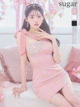 XSサイズあり【ANGEL R/エンジェルアール】アシンメトリー/ リボンショルダー/  フロントビジュー/ メッシュ/ タイト/ ミニドレス/ キャバドレス[OF2]【一部予約商品/5月上旬-5月中旬発送予定】