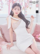 XSサイズあり【ANGEL R/エンジェルアール】アシンメトリー/ リボンショルダー/  フロントビジュー/ メッシュ/ タイト/ ミニドレス/ キャバドレス[OF2]【一部予約商品/5月上旬-5月中旬発送予定】