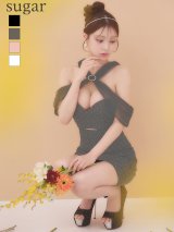XSサイズあり【ANGEL R/エンジェルアール】クロスネックデザイン/ ショルダーメッシュ/ ビジュー/ フレア/ ミニドレス/ キャバドレス[OF2]