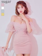 XSサイズあり【ANGEL R/エンジェルアール】オフショルスリーブ/ フラワーレース/ シフォン/ ビジュー/ ミニドレス/ キャバドレス[OF2]