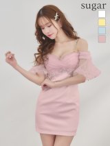 XSサイズあり【ANGEL R/エンジェルアール】オフショルスリーブ/ フラワーレース/ シフォン/ ビジュー/ ミニドレス/ キャバドレス[OF2]