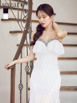 【予約商品/8月中旬-8月下旬発送予定】【ANGEL R/エンジェルアール】 バストフリル/ ベアトップ/ メッシュ/ ビジュー/ タイト/ ロングドレス/ キャバドレス[OF2]