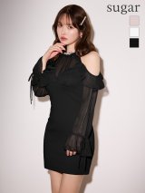 【予約商品/9月上旬-9月中旬発送予定】XS-Lサイズあり【ANGEL R/エンジェルアール】ロングスリーブ/ アメスリ/ シアー/ ビジュー/ マイクロミニ/ タイト/ ミニドレス/ キャバドレス[OF2]