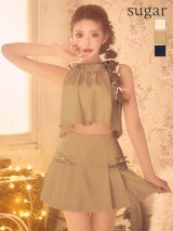 【予約商品/11月中旬-11月下旬発送予定】XSサイズあり【ANGEL R/エンジェルアール】チェーンパイピング/ リボン/ ラメストライプ/ プリーツ/ セパレート/ フレア/ マイクロミニドレス/ キャバドレス[OF2]