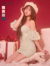 【予約商品/12月上旬-12月中旬発送予定】XSサイズあり【ANGEL R/エンジェルアール】メッシュ/ パフスリーブ/ フラワー/ ウエストリボン/ バストハートカット/ タイト/ ミニドレス/ キャバドレス[OF2]