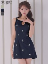 XSサイズあり【ANGEL R/エンジェルアール】フラワー/ バストカット/ ショルダーリボン/ ビジュー/ フレア/ マイクロミニドレス/ キャバドレス[OF2]