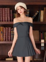 XSサイズあり【ANGEL R/エンジェルアール】オフショル/ レイヤードデザイン/ プリーツ/ セパレート/ Aライン/ フレア/ マイクロミニドレス/ キャバドレス[OF2]