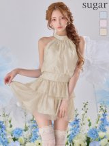 【予約商品/3月下旬-4月上旬発送予定】XSサイズあり【ANGEL R/エンジェルアール】ホルターネック/ ギャザー/ ウエストマーク/ フラワー/ シフォン/ フレア/ マイクロミニドレス/ キャバドレス[OF2]