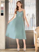 【予約商品/4月上旬-4月中旬発送予定】【ANGEL R/エンジェルアール】アッパーフラワーデザイン/ ウエストマーク/ ビジュー/ シフォン/ フレア/ ワンピース/ ミディアムドレス/ キャバドレス long[OF2]