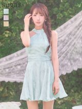 【予約商品/6月上旬-6月中旬発送予定】XSサイズあり【ANGEL R/エンジェルアール】ホルターネック/ リボン/ ウエストマーク/ シフォン/ フレア/ マイクロミニドレス/ キャバドレス[OF2]
