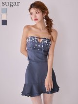 XSサイズあり【ANGEL R/エンジェルアール】ベアトップ/ バストカット/ リボン/ フラワービジュー/ サテン/ セパレート/ フレア/ マイクロミニドレス/ キャバドレス[OF2]