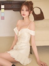 XSサイズあり【ANGEL R/エンジェルアール】オフショルダー/ ボタン/ ポケット/ フラワー/ シフォン/ フレア/ マイクロミニドレス/ キャバドレス[OF2]