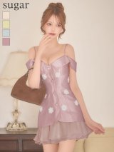 XSサイズあり【ANGEL R/エンジェルアール】オフショルダー/ ボタン/ ポケット/ フラワー/ シフォン/ フレア/ マイクロミニドレス/ キャバドレス[OF2]