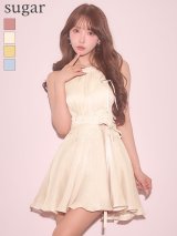 XSサイズあり【ANGEL R/エンジェルアール】アメスリ/ ウエストリボン/ フラワー刺繍/ サテン/ メロウ/ フレア/ マイクロミニドレス/ キャバドレス[OF2]