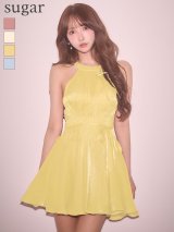 XSサイズあり【ANGEL R/エンジェルアール】アメスリ/ ウエストリボン/ フラワー刺繍/ サテン/ メロウ/ フレア/ マイクロミニドレス/ キャバドレス[OF2]