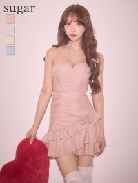 XSサイズあり【ANGEL R/エンジェルアール】ベアトップ/ ハートカット/ ギャザー/ フラワー/ ウエストカット/ ビジュー/ フリル/ フレア/ マイクロ/ ミニドレス/ キャバドレス[OF2]