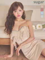 【予約商品/3月下旬-4月上旬発送予定】XSサイズあり【ANGEL R/エンジェルアール】ベアトップ/ フリル/ レース/ ビジュー/ タイト/ マイクロミニドレス/ キャバドレス[OF2]