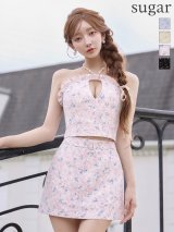 XSサイズあり【ANGEL R/エンジェルアール】ホルターネック/ パールチェーン/ バストカット/ フラワーデザイン/ フリル/ セパレート/ フレア/ ミニドレス/ キャバドレス[OF2]