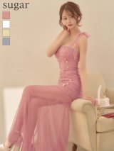 【予約商品/6月中旬-6月下旬発送予定】【ANGEL R/エンジェルアール】ショルダーリボン/ オフショルダー/ フラワー/ ビジュー/ メッシュ/ 2way/ タイト/ ロングドレス/ キャバドレス[OF2]