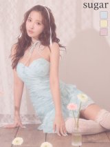 【予約商品/7月上旬-7月中旬発送予定】XSサイズあり【ANGEL R/エンジェルアール】ネックストラップ/ ベアトップ/ ウエストカット/ フラワー/ ラメ/ フリル/ フレア/ マイクロミニドレス/ キャバドレス[OF2]