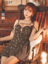 XSサイズあり【ANGEL R/エンジェルアール】ショルダーリボン/ フラワーデザイン/ フロントビジュー/ フレア/ マイクロミニドレス/ キャバドレス[OF2]