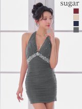 XSサイズあり【ANGEL R/エンジェルアール】ホルターネック/ バストチェーン/ Vカット/ ビジュー/ ラメ/ タイト/ ミニドレス/ キャバドレス[OF2]