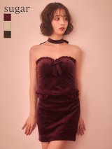 【予約商品/10月上旬-10月中旬発送予定】【ANGEL R/エンジェルアール】ベアトップ/ バストリボン/ フリル/ チョーカー/ ベロア/ ツーピース/ セットアップ/ タイト/ マイクロミニ/ ミニドレス/ キャバドレス[OF2]
