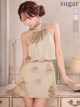 XSサイズあり【ANGEL R/エンジェルアール】スタンドネック/ フラワーレース/ サテン/ ウエストマーク/ Aライン/ フレア/ マイクロ/ ミニドレス/ キャバドレス[OF2]