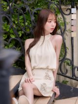 XSサイズあり【ANGEL R/エンジェルアール】スタンドネック/ フラワーレース/ サテン/ ウエストマーク/ Aライン/ フレア/ マイクロ/ ミニドレス/ キャバドレス[OF2]