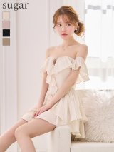 XSサイズあり【ANGEL R/エンジェルアール】オフショルダー/ バストカット/ ビジューチェーン/ フリル/ フレア/ マイクロミニドレス/ キャバドレス[OF2]