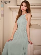 【ANGEL R/エンジェルアール】ホルターネック/ フラワーレース/ リボン/ プリーツ/ ビジュー/ フレア/ ワンピース/ ロングドレス/ キャバドレス long[OF2]