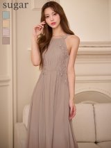 【ANGEL R/エンジェルアール】ホルターネック/ フラワーレース/ リボン/ プリーツ/ ビジュー/ フレア/ ワンピース/ ロングドレス/ キャバドレス long[OF2]