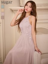 【ANGEL R/エンジェルアール】ホルターネック/ フラワーレース/ リボン/ プリーツ/ ビジュー/ フレア/ ワンピース/ ロングドレス/ キャバドレス long[OF2]