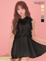 XSサイズあり【ANGEL R/エンジェルアール】ネックリボン/ フラワー/ シフォン/ フレア/ マイクロミニドレス/ キャバドレス[OF2]