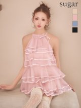 【予約商品/3月下旬-4月上旬発送予定】XSサイズあり【ANGEL R/エンジェルアール】ネックリボン/ ビジュー/ チュール/ シフォン/ シアー/ メッシュ/ マイクロミニドレス/ キャバドレス[OF2]