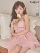 【予約商品/4月上旬-4月中旬発送予定】XSサイズあり【ANGEL R/エンジェルアール】Vカット/ バストビジュー/ シフォン/ ショルダー/ リボン/ フレア/ マイクロミニドレス/ キャバドレス[OF2]