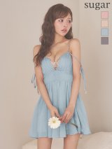 【予約商品/4月上旬-4月中旬発送予定】XSサイズあり【ANGEL R/エンジェルアール】Vカット/ バストビジュー/ シフォン/ ショルダー/ リボン/ フレア/ マイクロミニドレス/ キャバドレス[OF2]