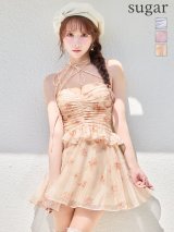 【予約商品/5月上旬-5月中旬発送予定】XSサイズあり【ANGEL R/エンジェルアール】フラワー/ ネックリボン/ シフォン/ ウエストフリル/ フレア/ マイクロミニドレス/ キャバドレス[OF2]