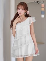 XSサイズあり【ANGEL R/エンジェルアール】ワンショルダー/ チェーン/ フリル/ ティアード/ サテン/ シースルー/ フレア/ マイクロミニドレス/ キャバドレス[OF2]