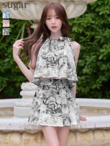 【予約商品/6月上旬-6月中旬発送予定】XSサイズあり【ANGEL R/エンジェルアール】ホルターネック/ リボン/ トワルドジュイ/ プリーツ/ セパレート/ フレア/ ミニドレス/ キャバドレス[OF2]